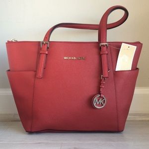 Michael Kors Red Jet Set Leather Tote NWT